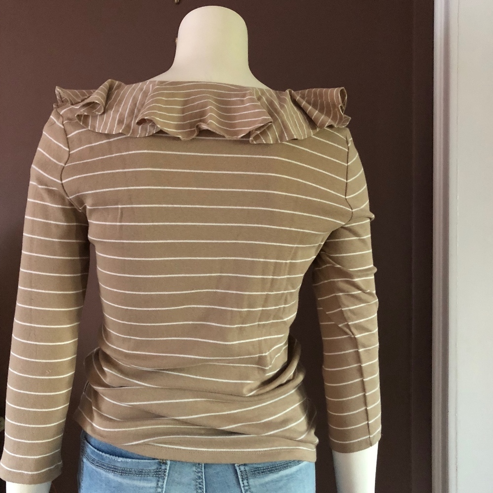 RALPH LAUREN Ruffled Collar Striped Cotton Tee - Picture 6 of 6